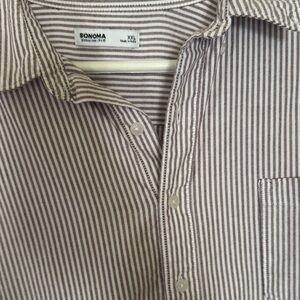 Sonoma Men's Casual Striped Button Down Shirt - Brown and White